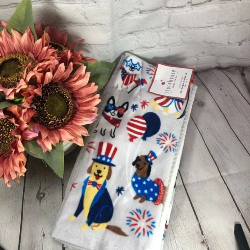 Red white and blue Kitchen Towels dachshund July 4th summer